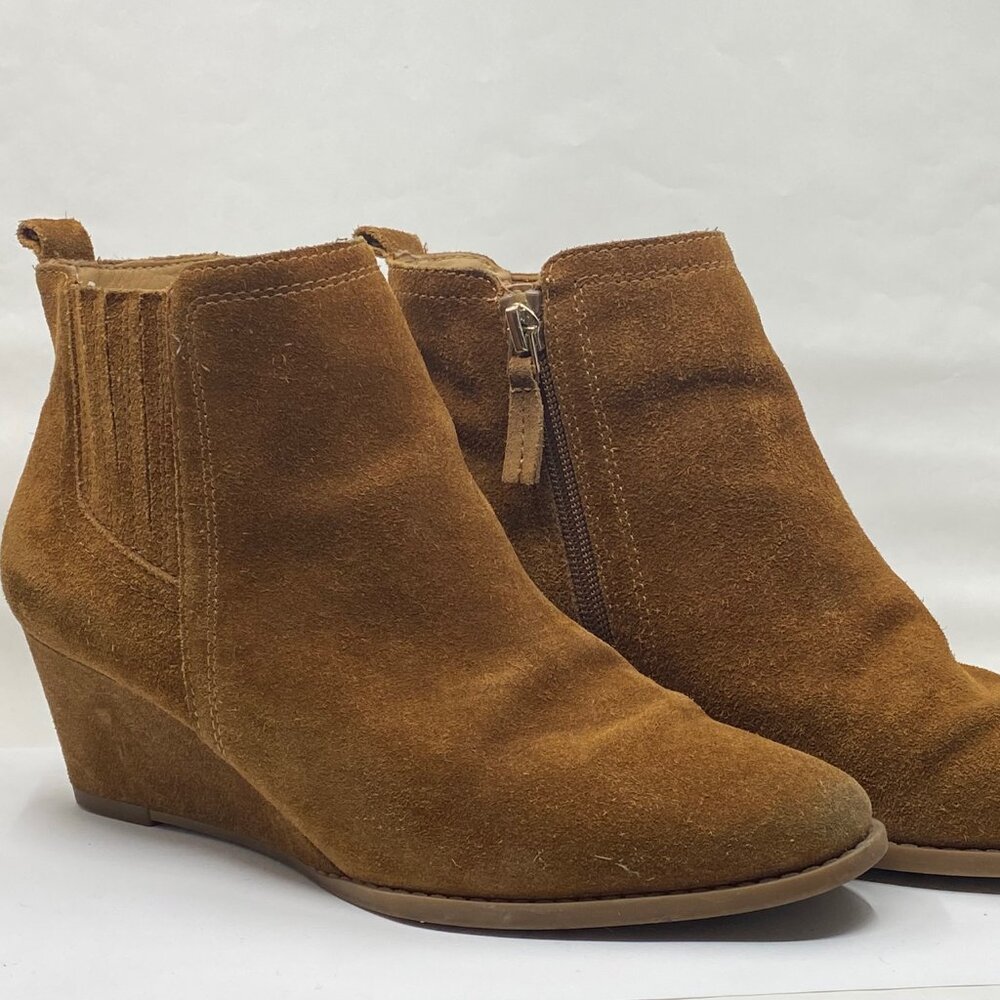 Franco Sarto Women's Welton Suede Wedge Caramel Tan Ankle Bootie Size 8